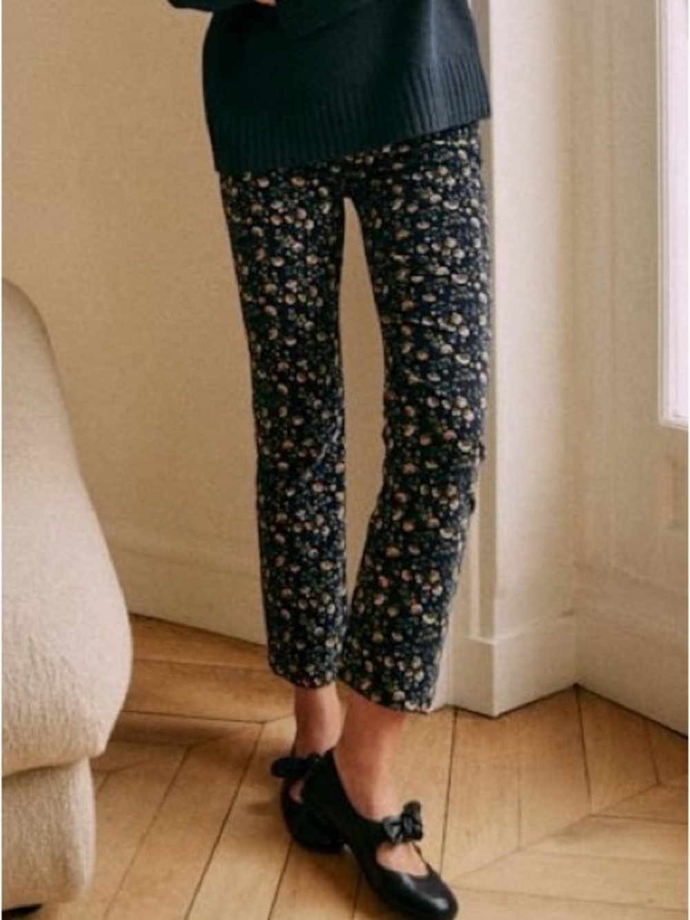 Sézane Velvet Ciara Pants in Navy Miranda Print